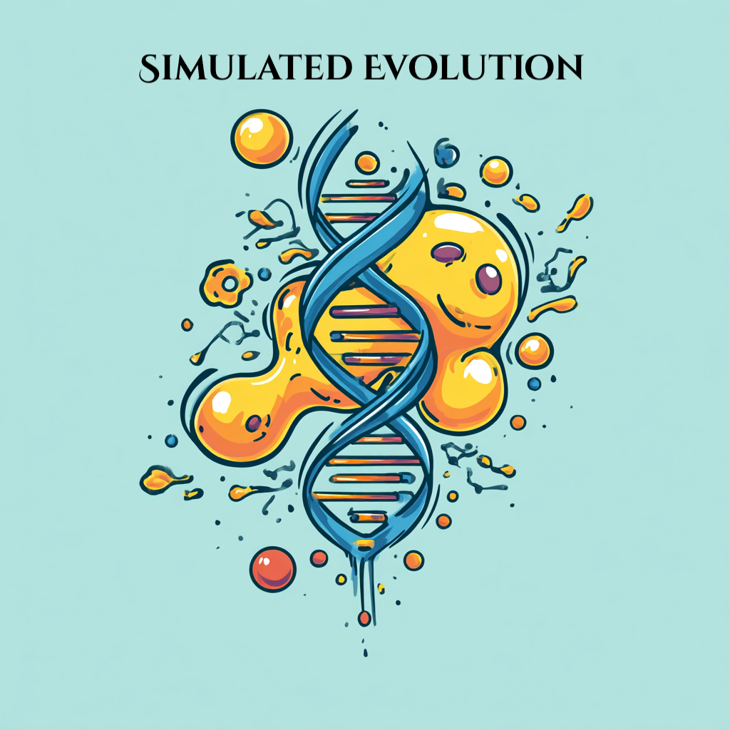 Simulated Evolution — DNA helix with evolving microorganism